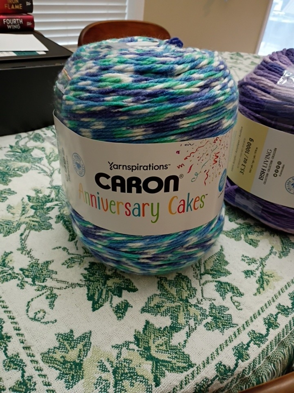 Rare retired Caron Anniversary Cake Bold Blue Dots 100% Acrylic 1061yds yarn